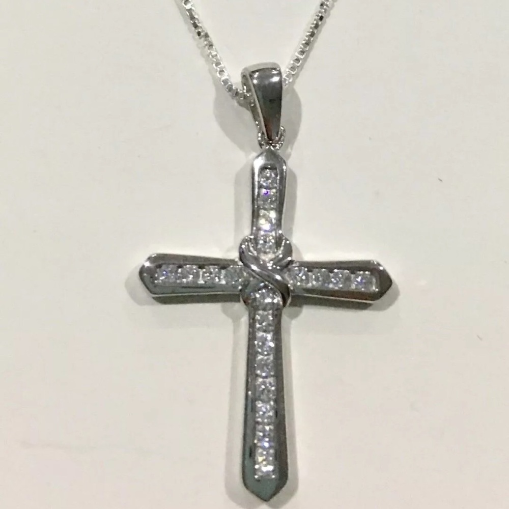 Sterling Silver Knotted Cross with CZ Stones